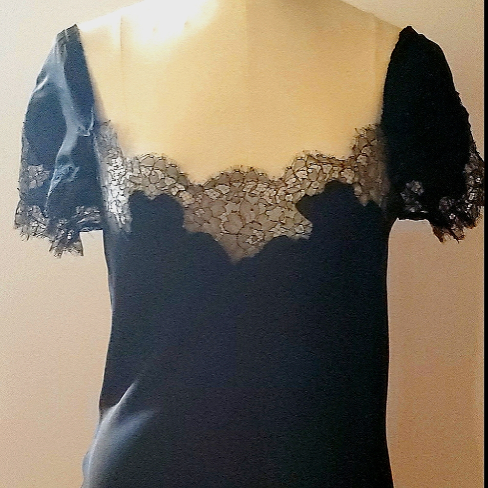 Vintage Moschino black silk top with lace details